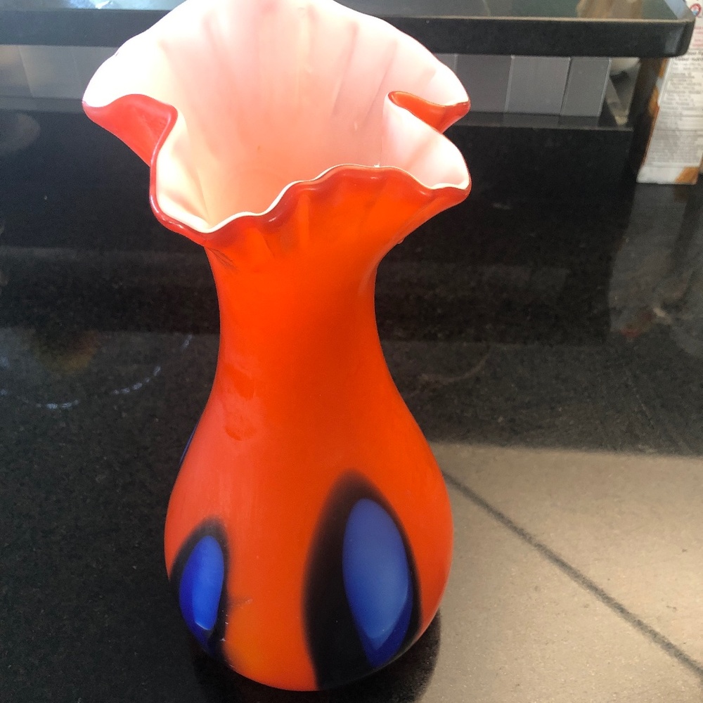 Fall vibe vase Large hand blown art glass vase.